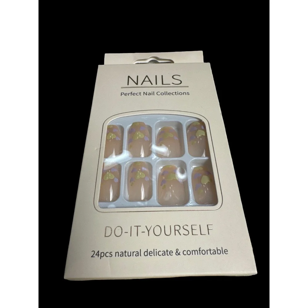 Press On False Nails Bundle Lot of 3 Glossy Floral French‎ Tip New Manicure Chic